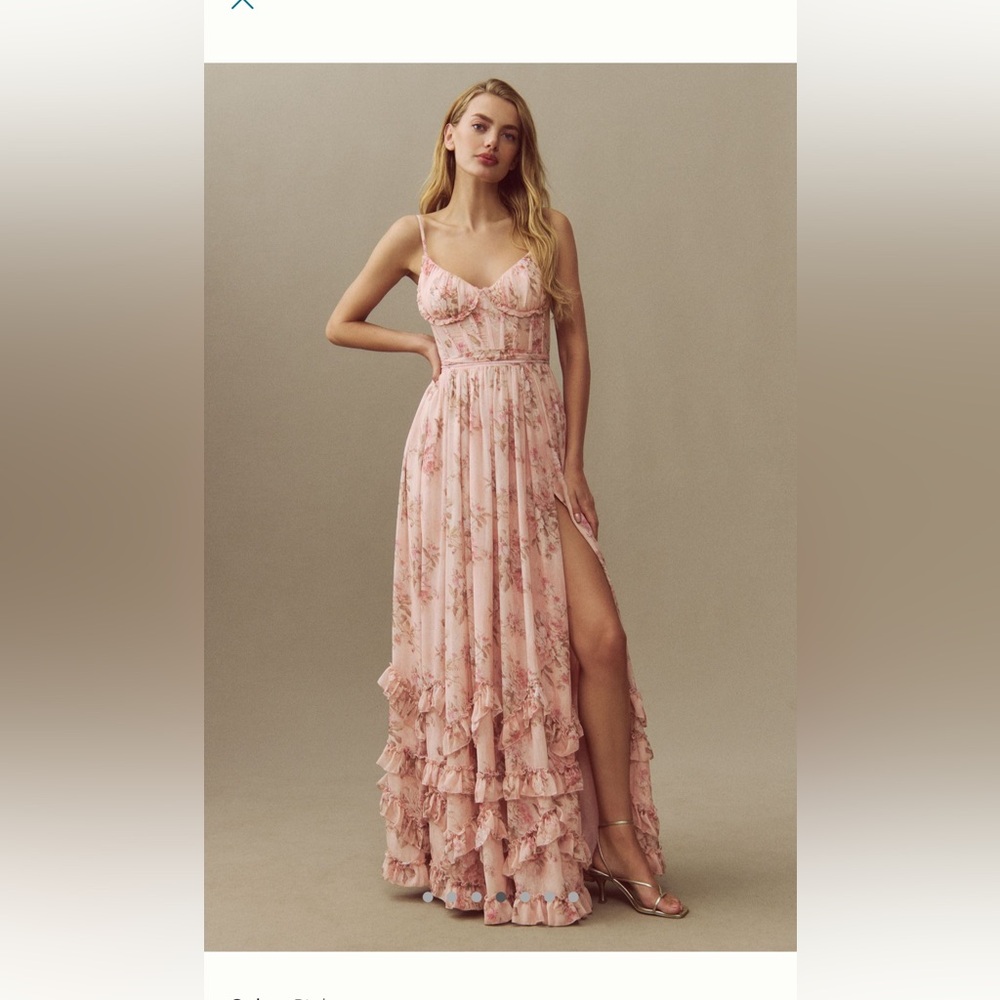 V. Chapman Carmen Corset Front-Slit Ruffled Gown
